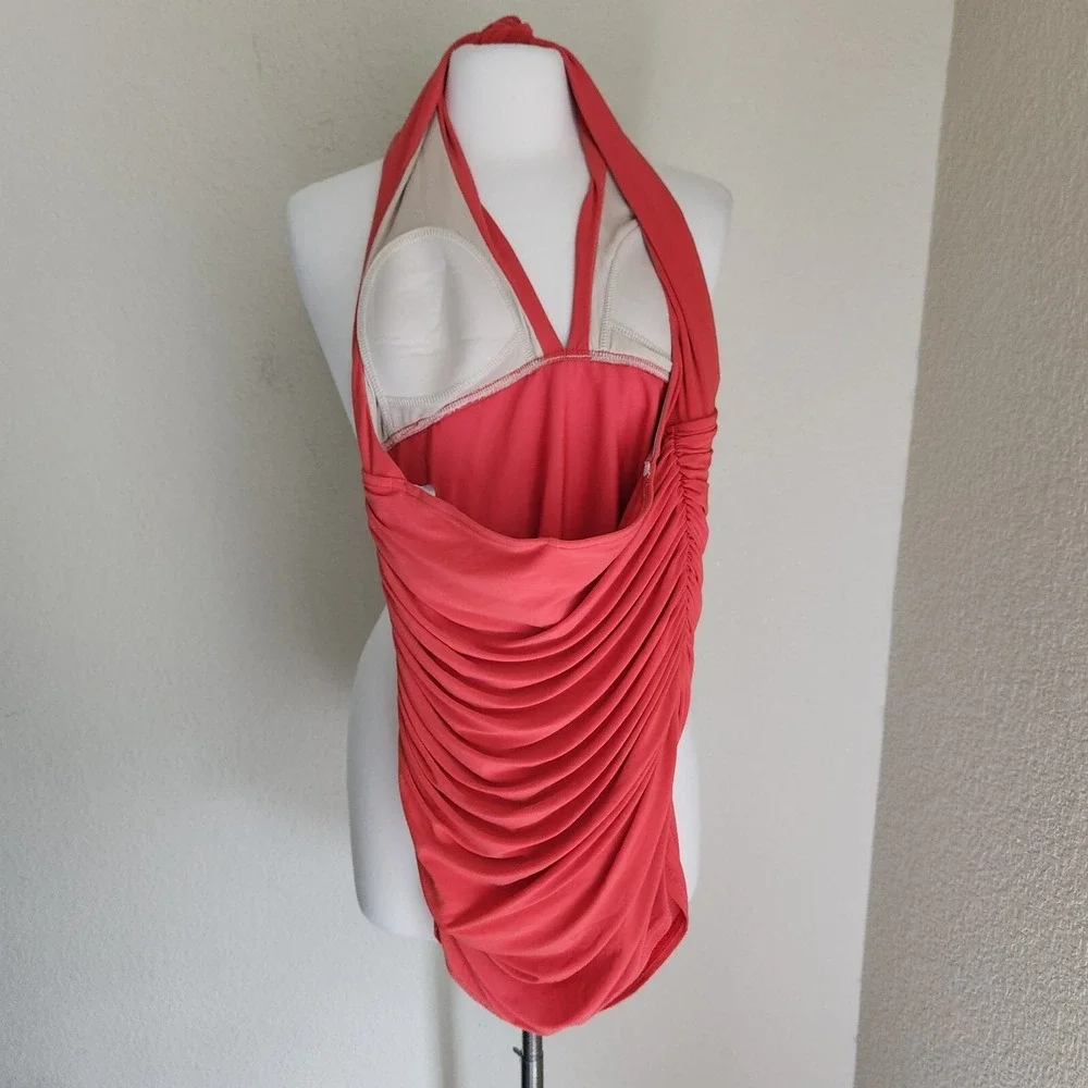 Magicsuit Yvonne Slimming Swim Dress 14W Halter‎ Ruched Dark Coral Pink